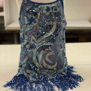 Blue sequin fringe bottom dance dress size medium